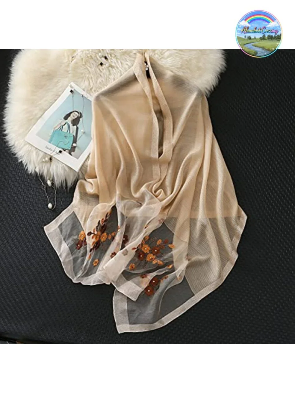 Embroidered Silk Blend Scarf, 75x28 Inch Long Shawl & Wrap, Breathable & Soft